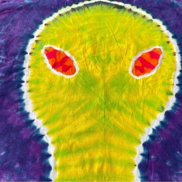 Tie dye double design UFO tractor beam and alien tshirt unisex 2XL crew blue - Picture 6 of 8